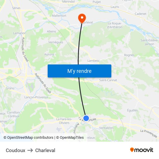 Coudoux to Charleval map