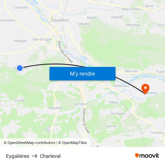 Eygalières to Charleval map
