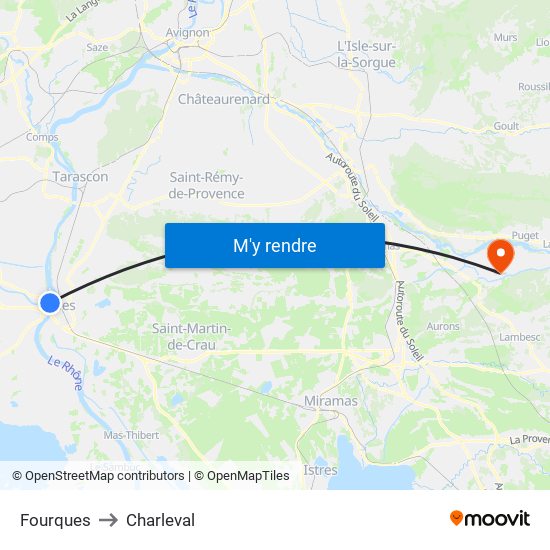 Fourques to Charleval map
