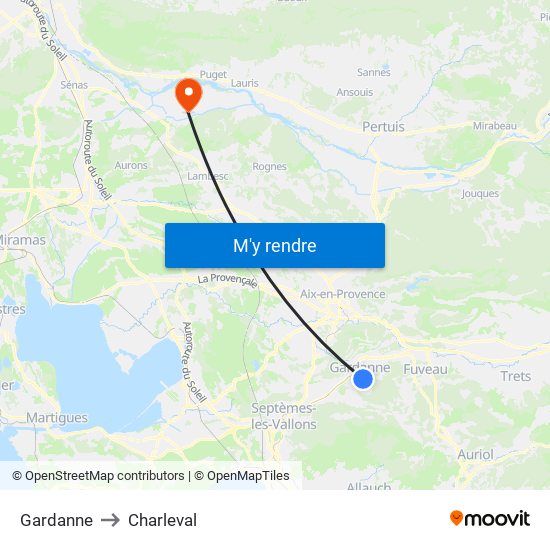 Gardanne to Charleval map