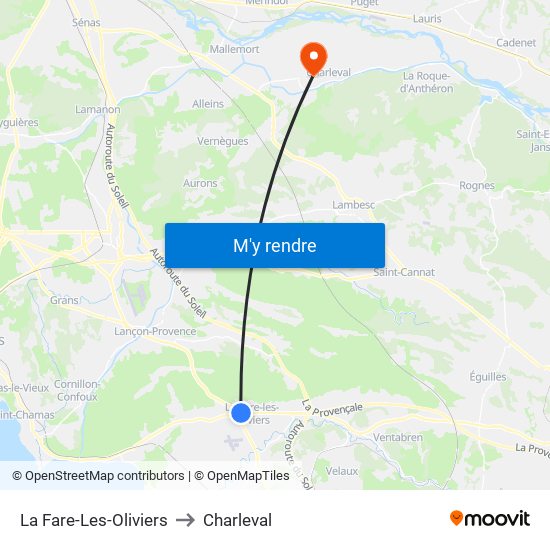 La Fare-Les-Oliviers to Charleval map