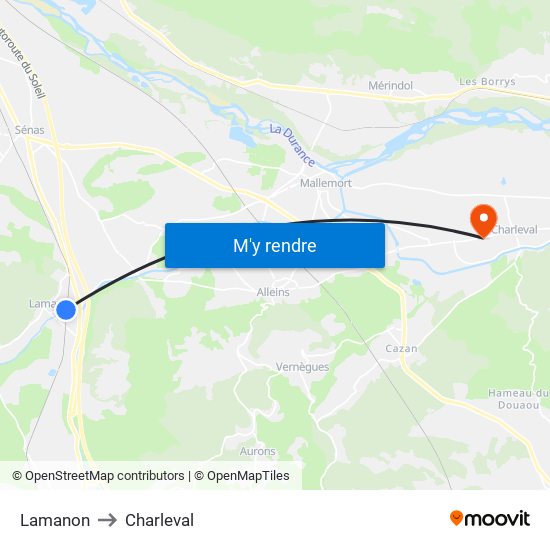 Lamanon to Charleval map