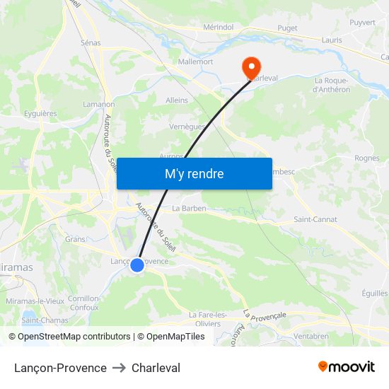 Lançon-Provence to Charleval map