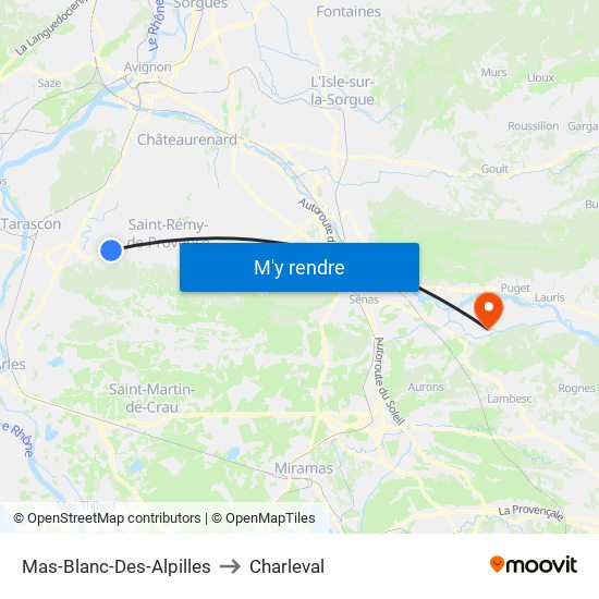 Mas-Blanc-Des-Alpilles to Charleval map