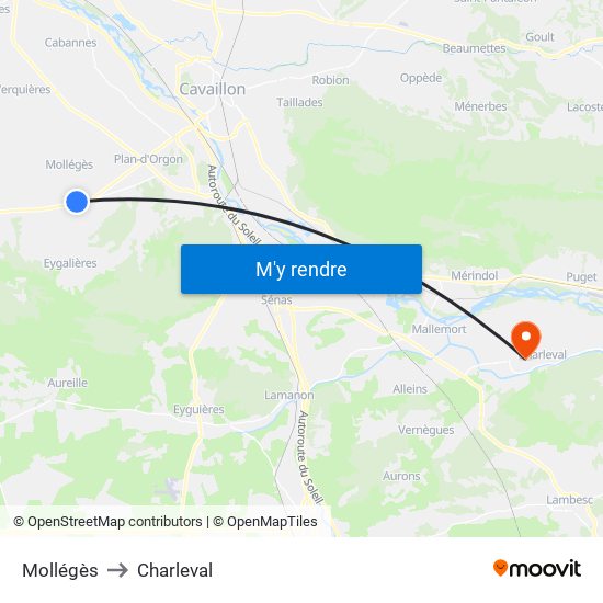 Mollégès to Charleval map