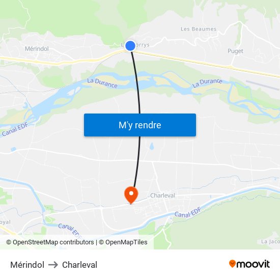 Mérindol to Charleval map