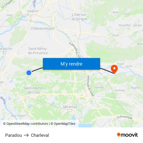 Paradou to Charleval map