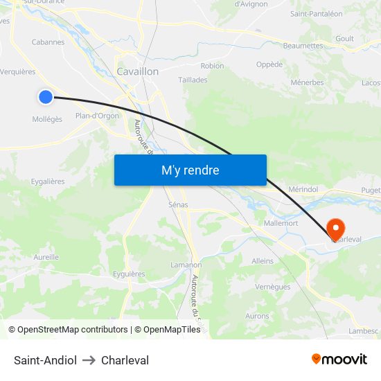 Saint-Andiol to Charleval map