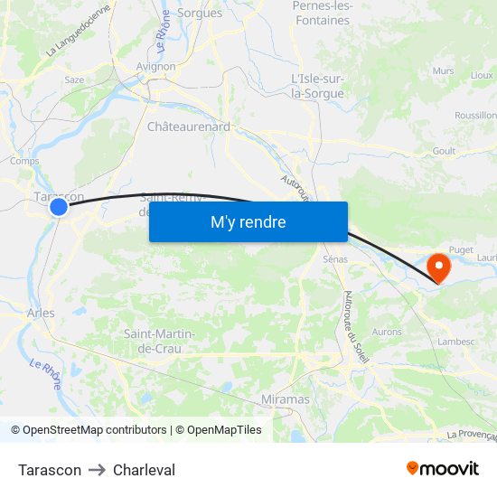 Tarascon to Charleval map