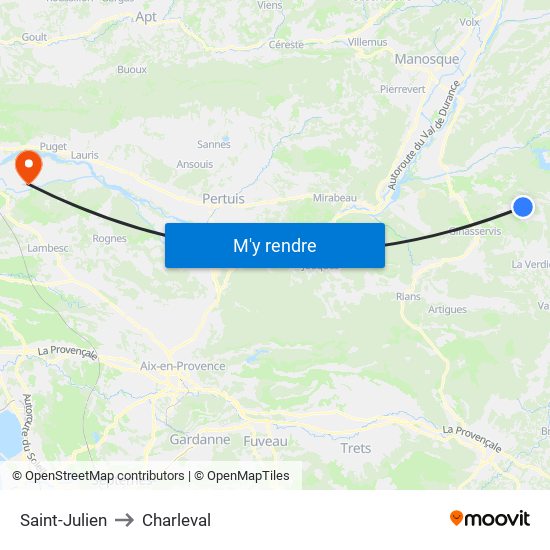 Saint-Julien to Charleval map