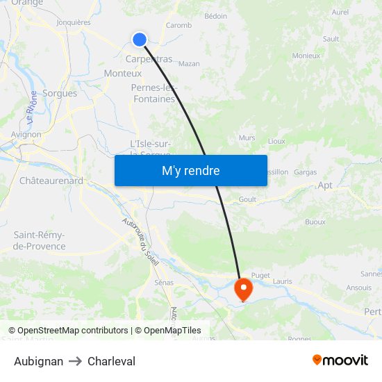 Aubignan to Charleval map