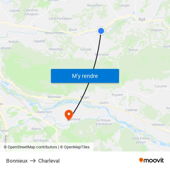 Bonnieux to Charleval map