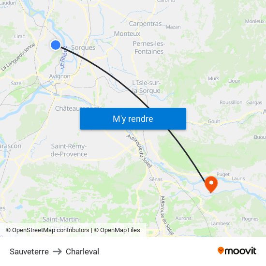 Sauveterre to Charleval map