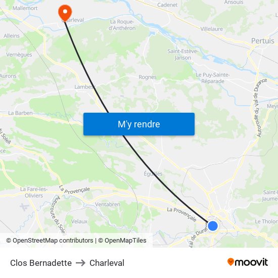 Clos Bernadette to Charleval map