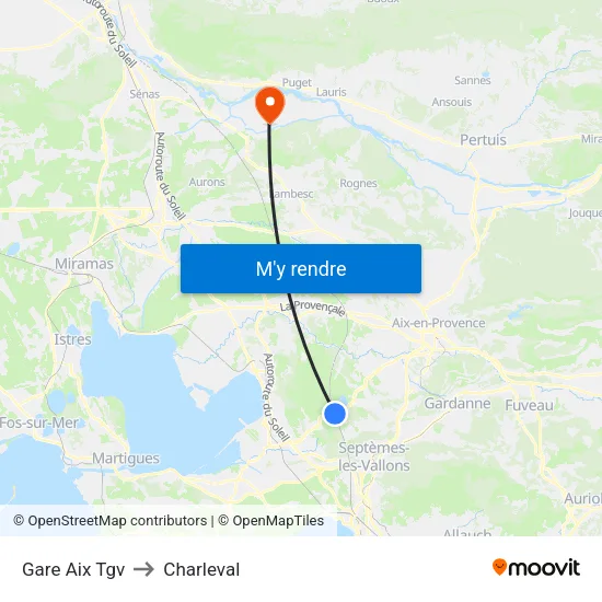 Gare Aix Tgv to Charleval map