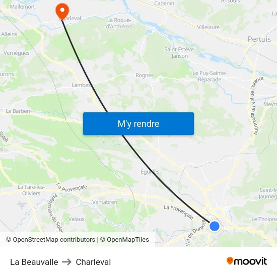 La Beauvalle to Charleval map