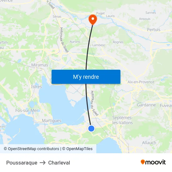 Poussaraque to Charleval map