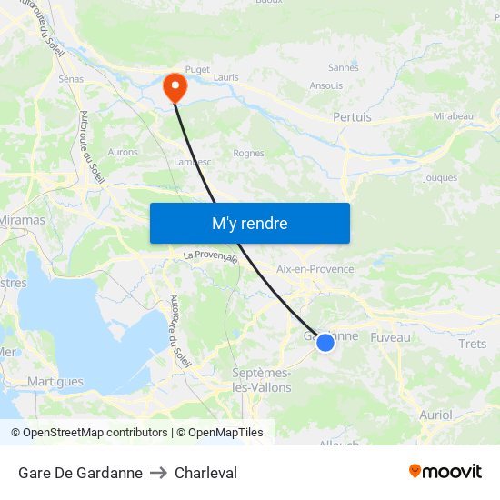 Gare De Gardanne to Charleval map