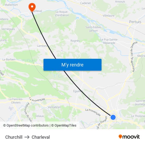 Churchill to Charleval map