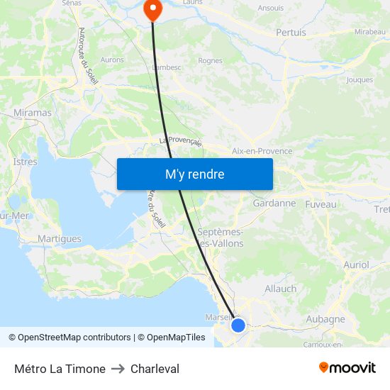 Métro La Timone to Charleval map