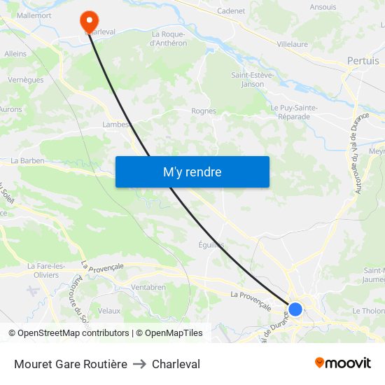 Mouret Gare Routière to Charleval map