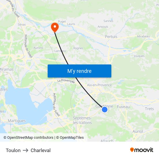Toulon to Charleval map