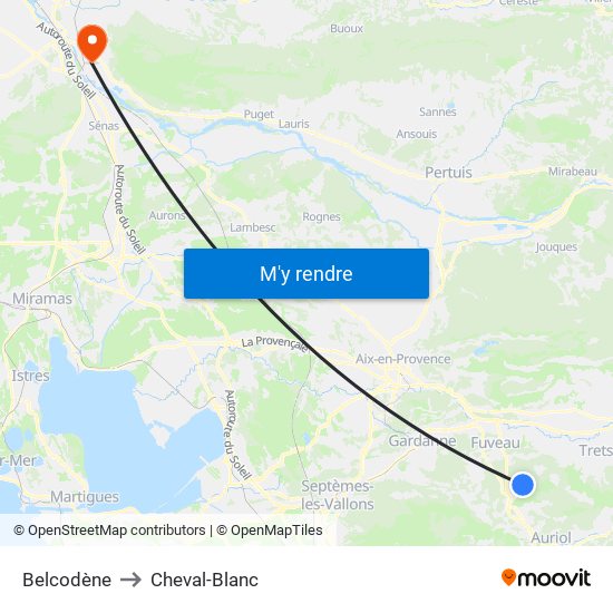 Belcodène to Cheval-Blanc map