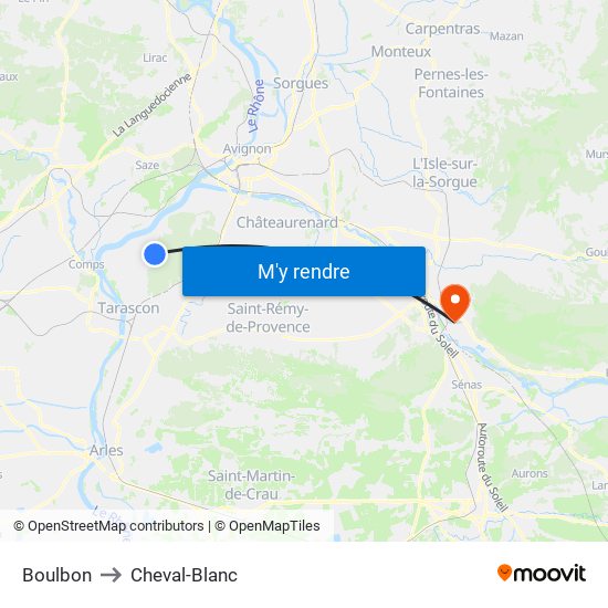 Boulbon to Cheval-Blanc map