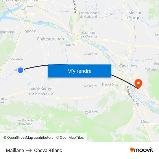 Maillane to Cheval-Blanc map