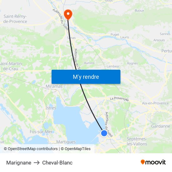 Marignane to Cheval-Blanc map