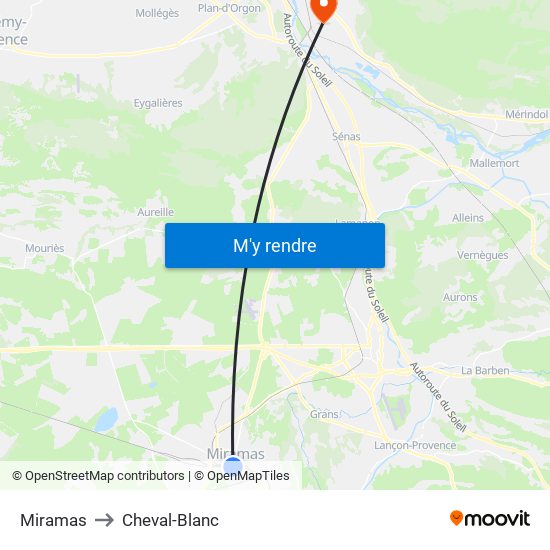 Miramas to Cheval-Blanc map