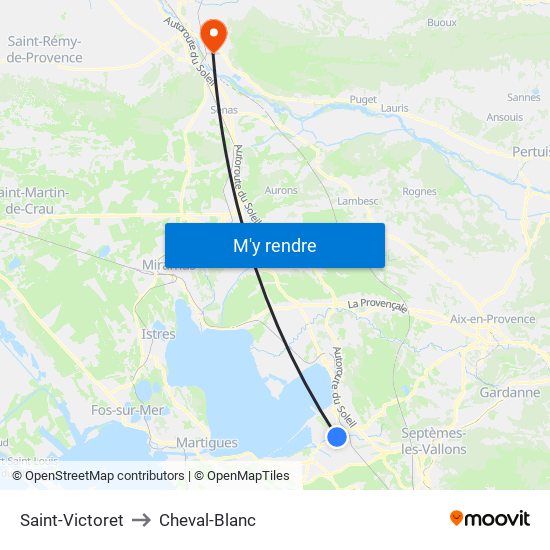 Saint-Victoret to Cheval-Blanc map