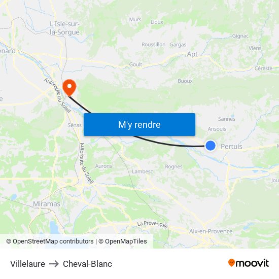 Villelaure to Cheval-Blanc map