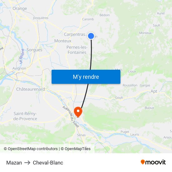 Mazan to Cheval-Blanc map