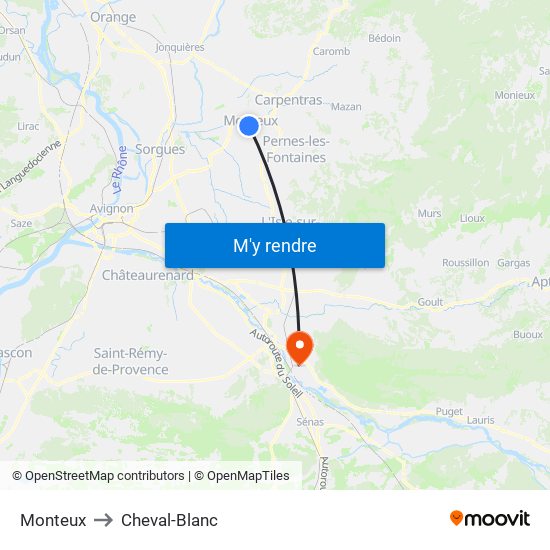 Monteux to Cheval-Blanc map