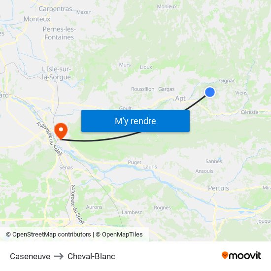 Caseneuve to Cheval-Blanc map