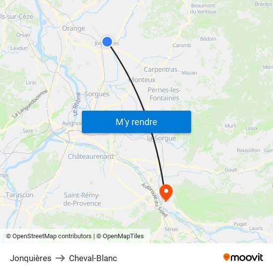 Jonquières to Cheval-Blanc map