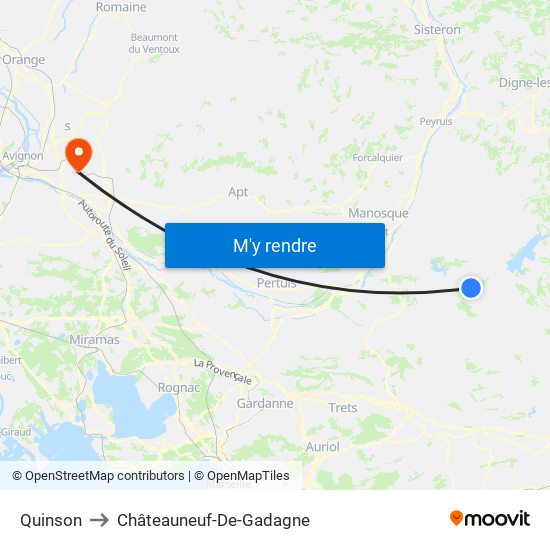 Quinson to Châteauneuf-De-Gadagne map