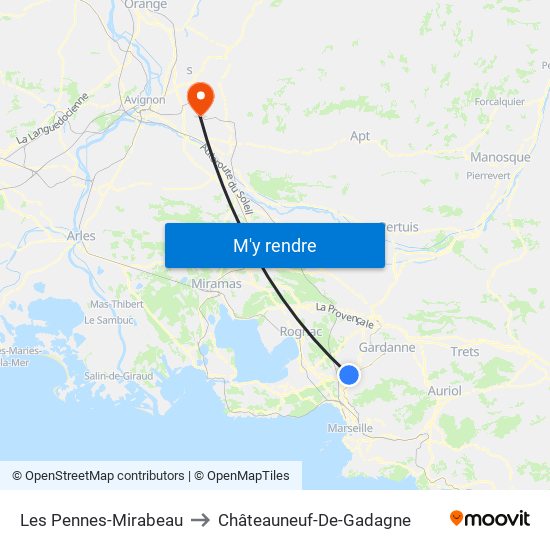 Les Pennes-Mirabeau to Châteauneuf-De-Gadagne map