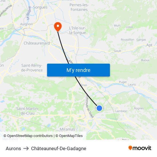 Aurons to Châteauneuf-De-Gadagne map