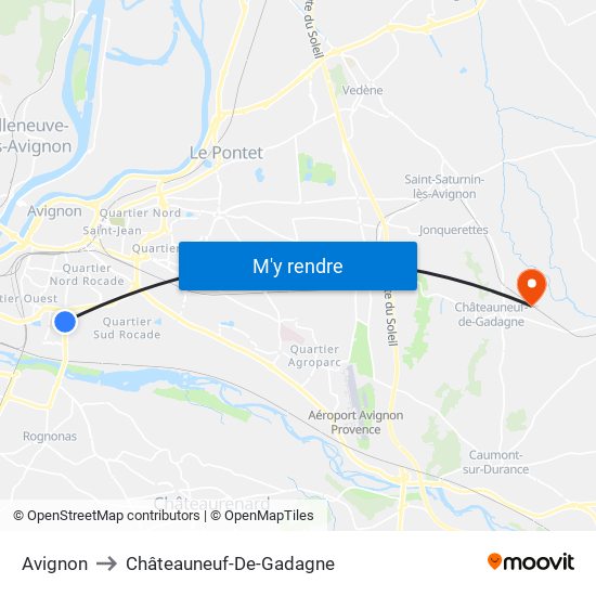 Avignon to Châteauneuf-De-Gadagne map