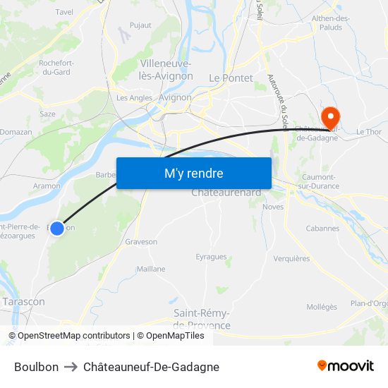 Boulbon to Châteauneuf-De-Gadagne map