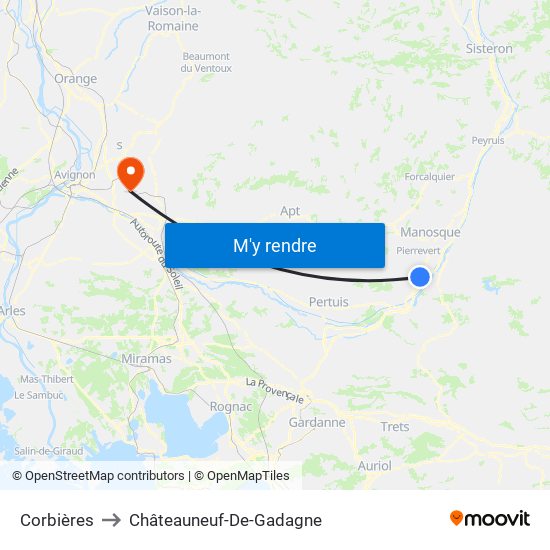 Corbières to Châteauneuf-De-Gadagne map