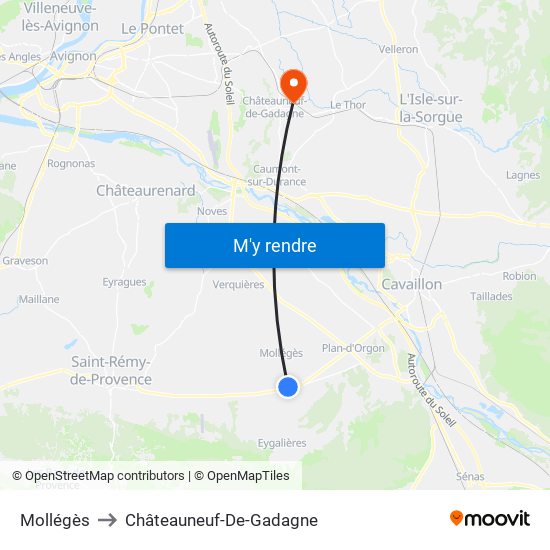 Mollégès to Châteauneuf-De-Gadagne map