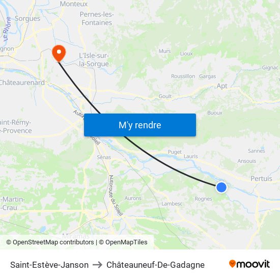 Saint-Estève-Janson to Châteauneuf-De-Gadagne map