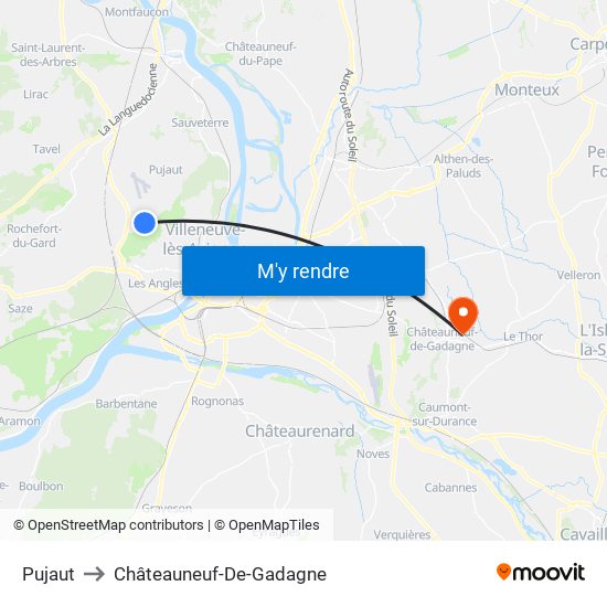 Pujaut to Châteauneuf-De-Gadagne map