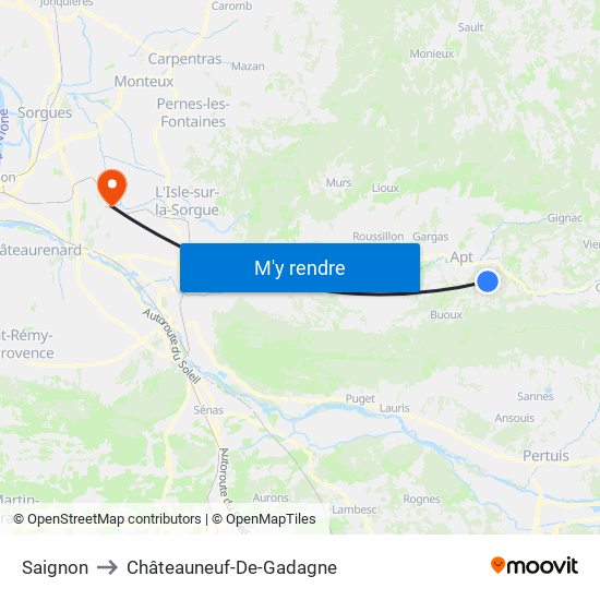 Saignon to Châteauneuf-De-Gadagne map