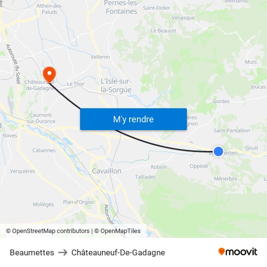 Beaumettes to Châteauneuf-De-Gadagne map