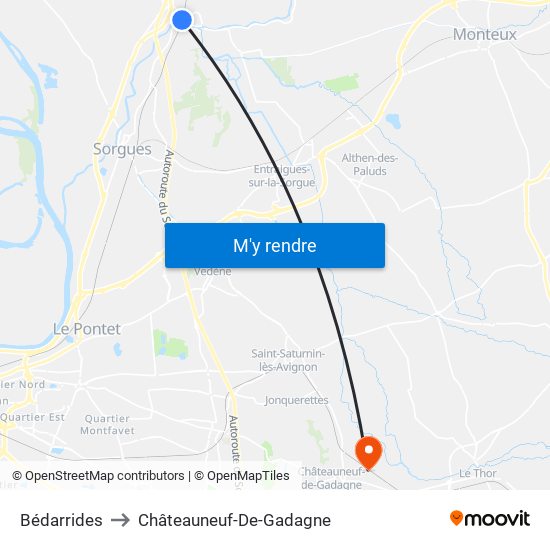 Bédarrides to Châteauneuf-De-Gadagne map