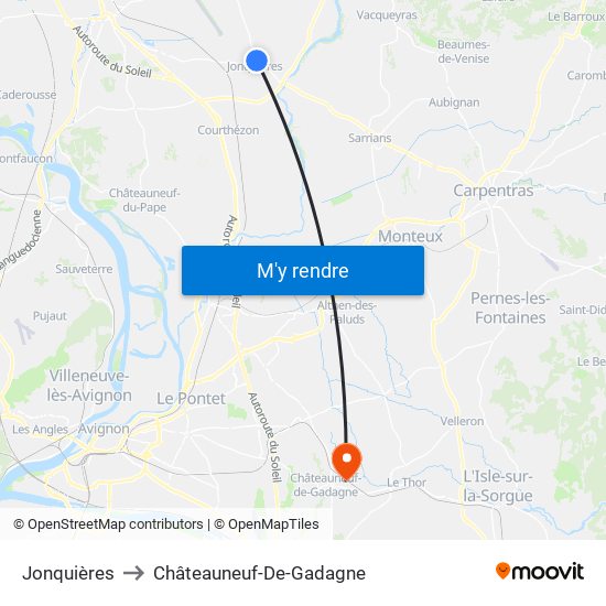 Jonquières to Châteauneuf-De-Gadagne map